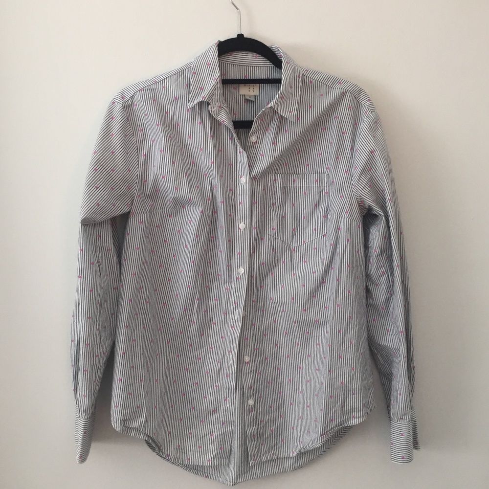 Navy Stripe Mauve Polka Dot Button Down Blouse